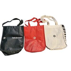 Lululemon Reusable Small Logo Lunch Tote Black, Red, White Bag Set of 3